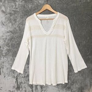 Dotti‎ Womens Crinkle Tunic Swim Cover Up Top Size Large White V-Neck Beach Boho